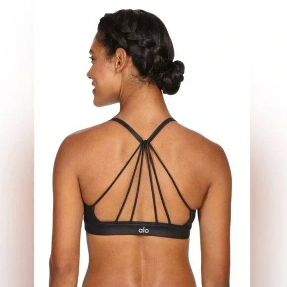 Alo Yoga Sunny Strappy Sports Bra Navy Gloss - Picture 3 of 11